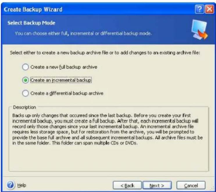 ACRONIS True Image Home 11.0 - Selecting the backup mode - 1