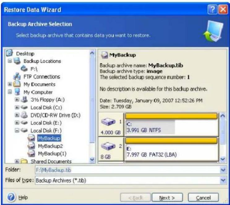 ACRONIS True Image Home 11.0 - Archive selection - 1