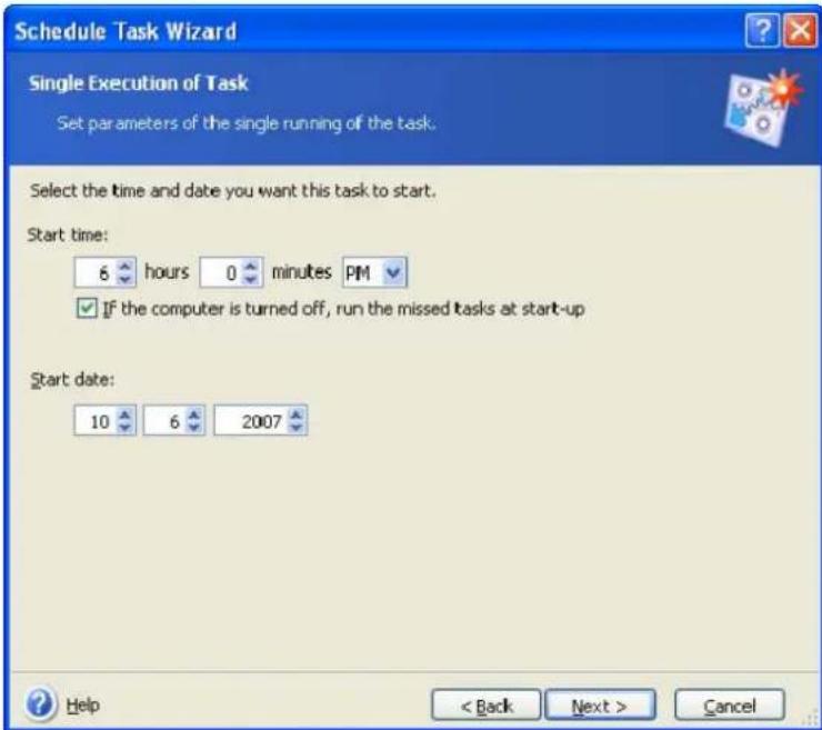 ACRONIS True Image Home 11.0 - Setting up one-time execution - 1