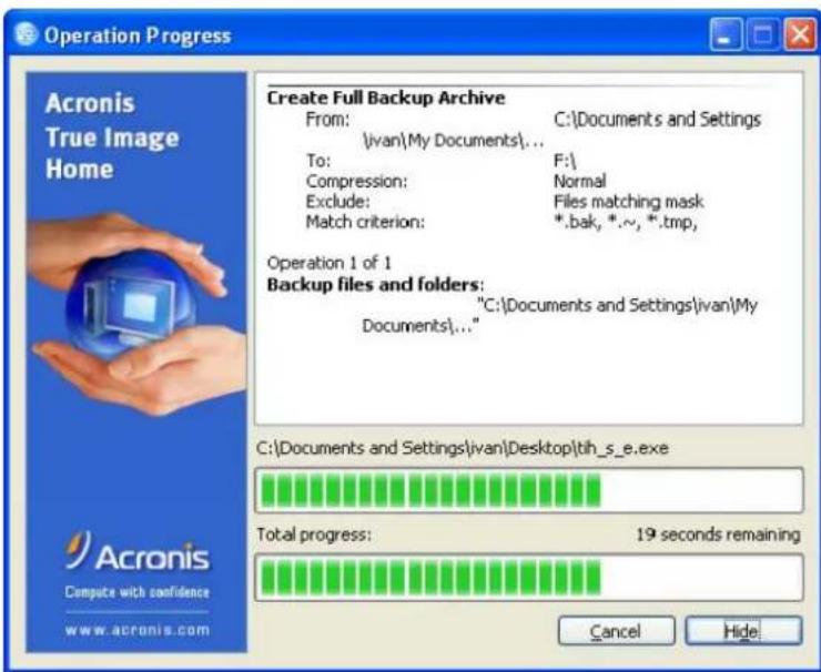 ACRONIS True Image Home 11.0 - The operation summary and the backup process - 1