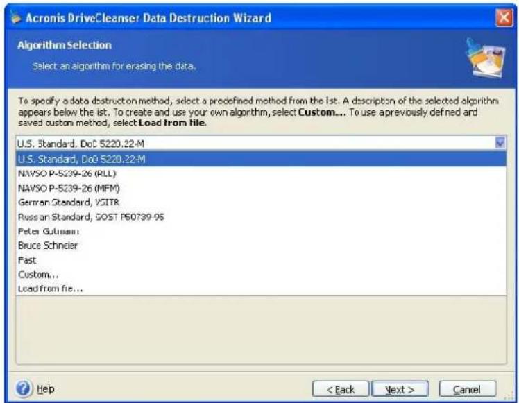 ACRONIS True Image Home 11.0 - Using preset data destruction methods - 1