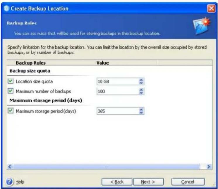 ACRONIS True Image Home 11.0 - Setting the backup rules - 1