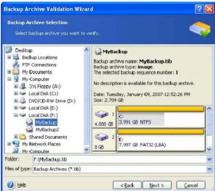 ACRONIS True Image Home 11.0 - Validating backup archives - 1