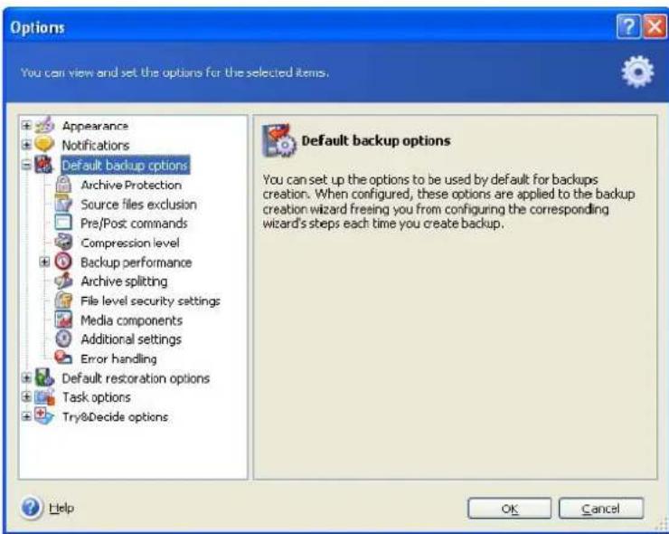 ACRONIS True Image Home 11.0 - Setting backup options - 1