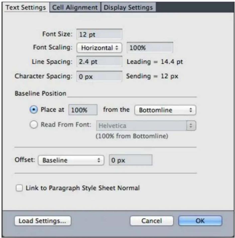 QUARK XPress 10.2 - Design Grids: Text Settings tab - 1