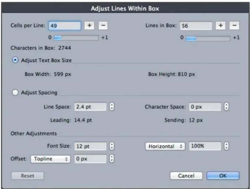 QUARK XPress 10.2 - Adjust Lines Within Box dialog box - 1