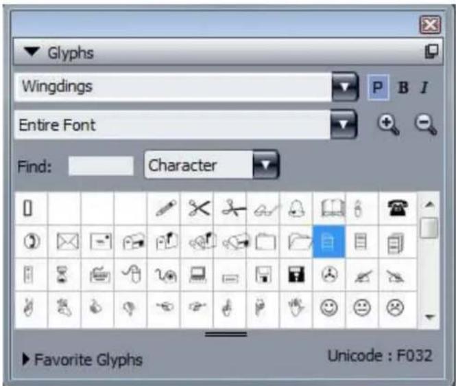QUARK XPress 10.2 - Glyphs palette - 1