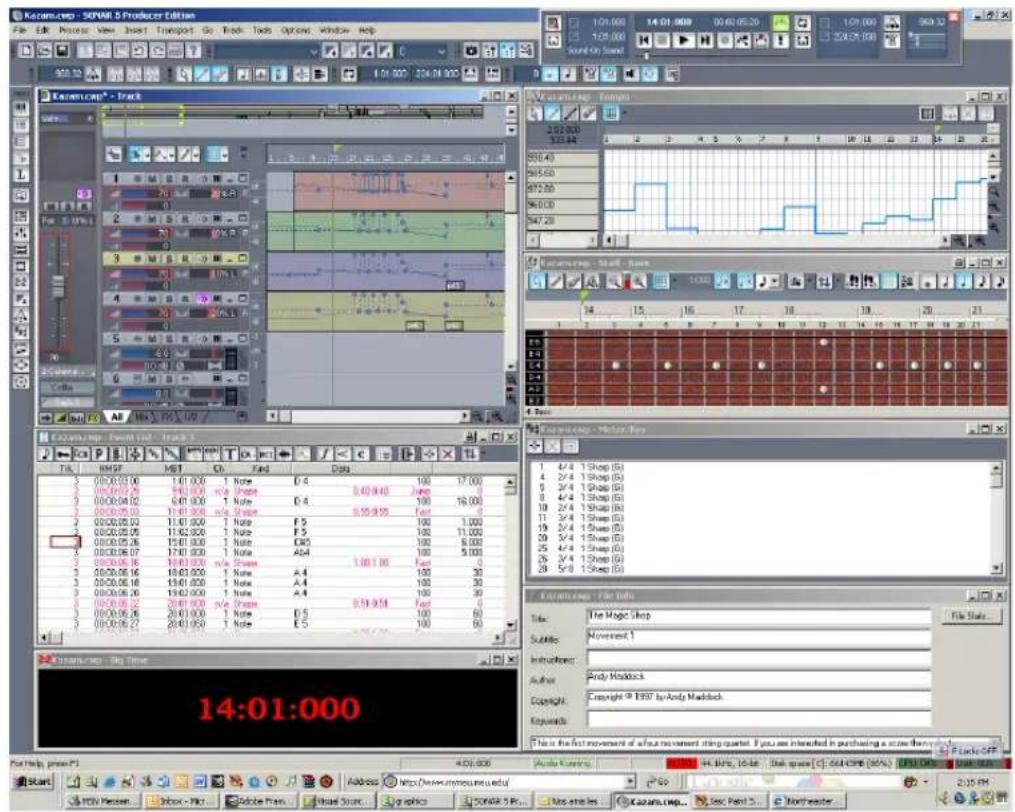 Kocum.cmp - 30PM8.5 Producer Edition File Edit Project View Insert Transport Go Book Tools Options Window Help 14:01:009 00:00:05:20 1:00:00 1:00:00 Sound On Stand 224.01.000 Kocum.cmp* Track 2:01:00 121.64 850.40 965.60 972.00 960.00 547.28 Kocum.cmp - Sheet Size 14 15 16 17 18 19 20 21 Kocum.cmp - Motor Key 1 4/4 1 Shop (B) 4 2/4 1 Shop (B) 5 3/4 1 Shop (B) 8 4/4 1 Shop (B) 10 2/4 1 Shop (B) 11 3/4 1 Swap (B) 19 3/4 1 Swap (B) 20 3/4 1 Swap (B) 25 4/4 1 Swap (B) 26 3/4 1 Swap (B) 28 5/8 1 Swap (B) Kocum.cmp - File Info File State Ttl RMST MB Ch Fnd Data 3 00:00:00 1:01:00 1 Note D:4 100 17.000 4 00:00:25 1:48:00 Note Swap 8.49.943 Juno 0 5 00:00:02 6:49:00 1 Note D:4 100 16.000 6 00:00:03 1:49:00 Note Swap 8.59.955 Fod 0 7 00:00:02 11:49:00 1 Note F:5 100 1.000 8 00:00:05 11:52:00 1 Note F:5 105 11.000 9 00:00:26 15:49:00 1 Note CRD 100 6.000 10 00:06:07 17:49:00 1 Note A64 100 5.000 11 3/4:58 Note Swap 1.68.1.68 Fod 0 12 3/4:58 Note Swap 1 Note A4 100 30 13 3/4:58 Note Swap 1 Note A4 100 30 14 3/4:58 Note Swap 1 Note A4 100 30 15 3/4:58 Note Swap 2:49.955 Fod 0 16 3/4:58 Note Swap 2 Note D:5 100 61 3 3/4:58 Note Swap 2 Note E:5 100 61 Kocum.cmp - Day Time 14:01:000 The Magic Shop Subtle Movement: Introduction: Author Andy Maddock Copyright © EPST by Andy Maddock. Keywords: This is the first movement of a four movement thing quarter. You are interested in purchasing a currency. For Help, press.PI Audio Running Hx Bits, Io bits Disk space C:\DA.CMP (36%): F/U Data Start PRTM Home Show - Pro Sable Plan Visual Start & options SODR-3 Pack - None entries Basket.mcp... Sec.Fint S... More feed