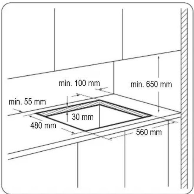 min. 100 mm min. 650 mm min. 55 mm 30 mm 480 mm 560 mm