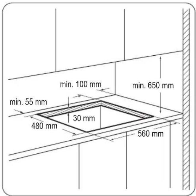 min. 100 mm min. 650 mm min. 55 mm 30 mm 480 mm 560 mm
