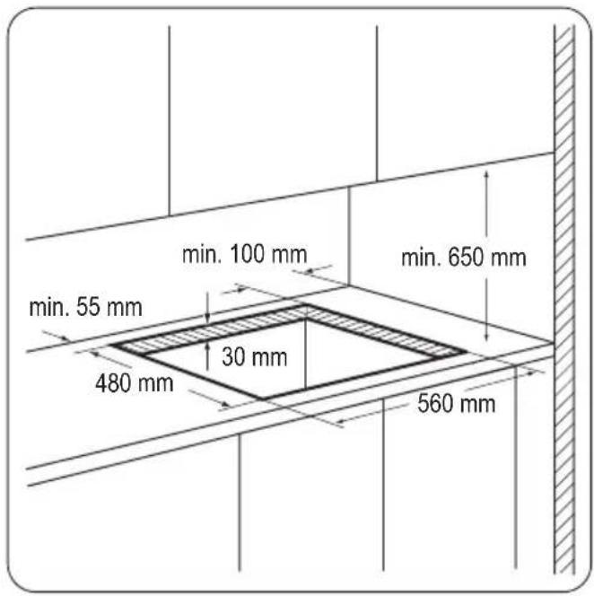 min. 100 mm min. 650 mm min. 55 mm 30 mm 480 mm 560 mm