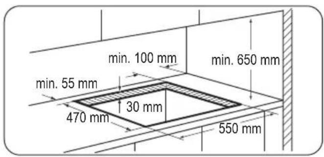 min. 100 mm min. 650 mm min. 55 mm 470 mm 30 mm 550 mm