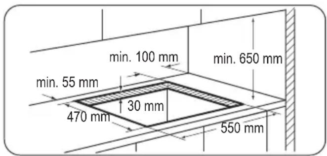 min. 100 mm min. 650 mm min. 55 mm 470 mm 30 mm 550 mm