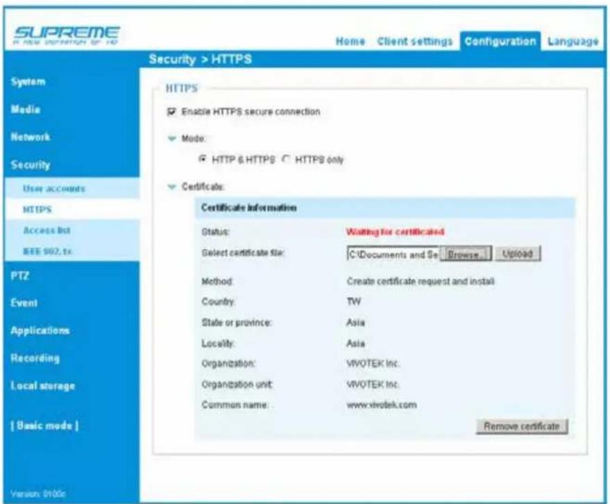 Vivotek Turret Dome IT9380-H - Create certificate request and install - 8