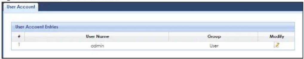 User Account User Account Entries User Name Group Modify 1 admin User