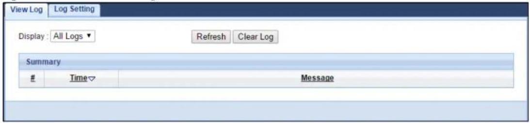 View Log Log Setting Display : All Logs ▼ Refresh Clear Log Summary Time Message