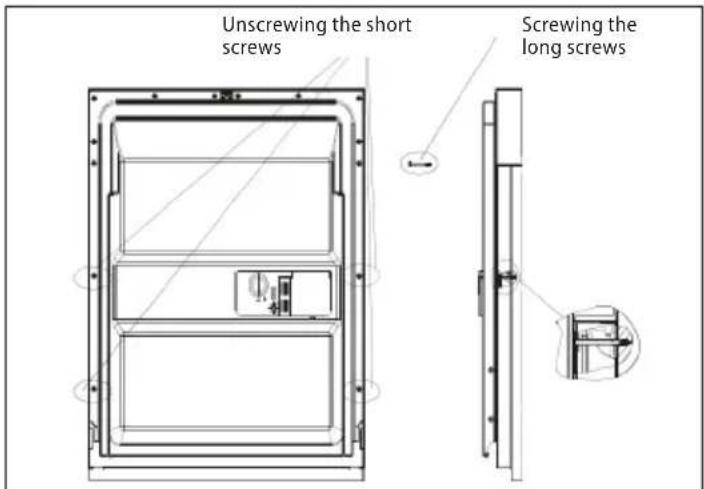 Unscrewing the short screws Screwing the long screws