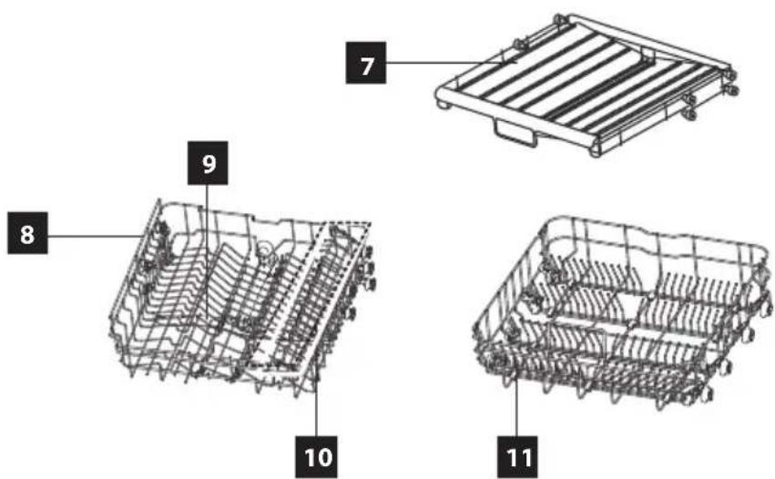 Technical diagram of a multi-compartment battery pack with numbered components labeled 7, 8, 9, 10, and 11.