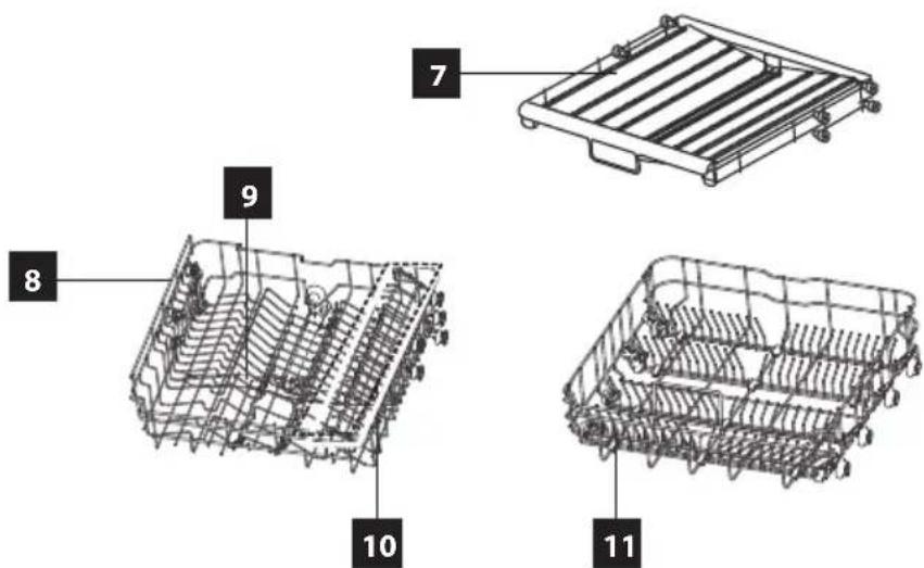Technical diagram of a multi-compartment battery pack with numbered components labeled 7, 8, 9, 10, and 11.