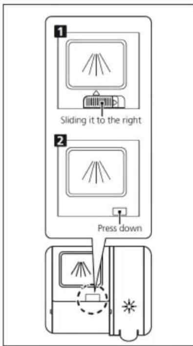 Sliding it to the right Press down