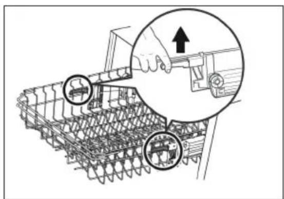 Technical diagram showing mechanical assembly with labeled parts and an upward arrow indicating motion direction