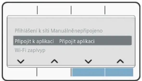 Přihlášení k síti Manuálněnepřipojeno Připojit k aplikaci Připojit aplikaci Wi-Fi zap/vyp