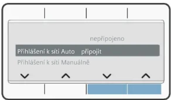 nepřipojeno Přihlášení k síti Auto připojit Přihlášení k síti Manuálně