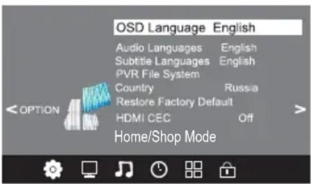 Orava LT-620 - Menu OPTION (Nastavení) - 1