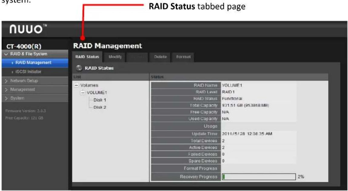 NUUO Crystal CT- 8000R - RAID Management - 2