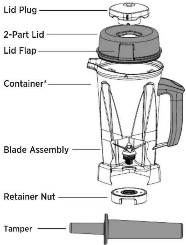 Lid Plug 2-Part Lid Lid Flap Container* Blade Assembly Retainer Nut Tamper
