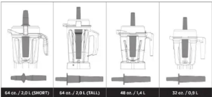 64 oz. / 2,0 L (SHORT) 64 oz. / 2,0 L (TALL) 48 oz. / 1,4 L 32 oz. / 0,9 L
