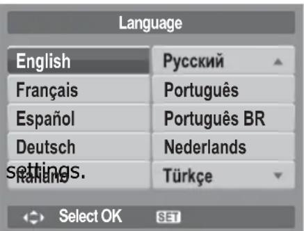 Language English Français Español Deutsch Ranabe. Pyrckni Português Português BR Nederlands Türkçe Select OK SET