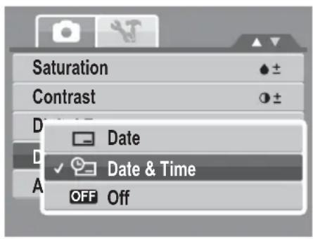 Saturation Contrast Date Date & Time OFF Off