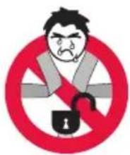 Prohibition sign with a person holding an open padlock, indicating no protection or insecurity