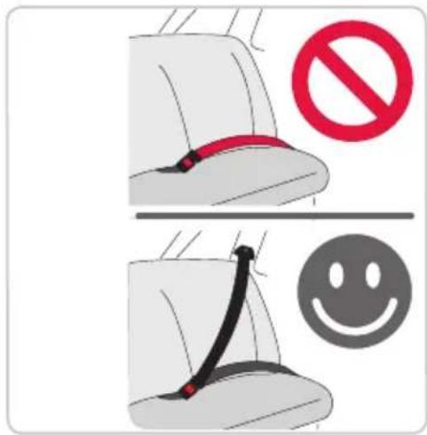 Diagram illustrating seatbelt usage with no stop sign, smiley face, and car seatbelt buckle
