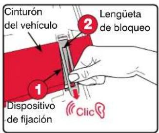 Cinturón del vehículo 2 Lengüeta de bloqueo 1 Dispositivo de fijación Clic