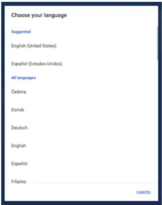 Choose your language Suggested English (United States) Español (Estados Unidos) All languages Čeština Dansk Deutsch English Español Filipino CANCEL