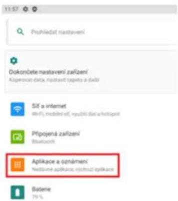 11:57 Prohlédiat nastavení Dokončete nastavení zařízení Klaperovat data, nážavit zapety a dállá SÍT a internet 86-Fi, modění sÍT, vysůblí dat a hostupet Připojená zařízení Bluetooth Aplikace a oznámení Nedžavné aplikace, výjchstí aplikáne Baterie 75%