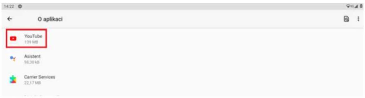 14:22 O aplikaci YouTube 139 MB Asistent 98,30 KB Carrier Services 22,17 MB