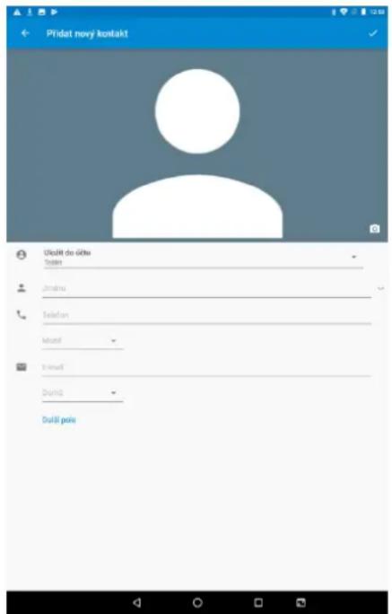 Přidat nový kontakt Ulcált do číbu Telen Jinému Telefon Mudal E-mail Duná Dulšč pele