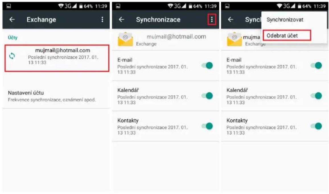 Exchange Účty mujmail@hotmail.com Poslední synchronizace 2017. 01. 13 11:33 Nastavení účtu Frekvence synchronizace, oznámení apod. Synchronizace mujmail@hotmail.com Exchange E-mail Poslední synchronizace 2017. 01. 13 11:33 Kalandář Poslední synchronizace 2017. 01. 13 11:33 Kontakty Poslední synchronizace 2017. 01. 13 11:33 Synci Synchronizovat mujma Odebrat účet Exchange