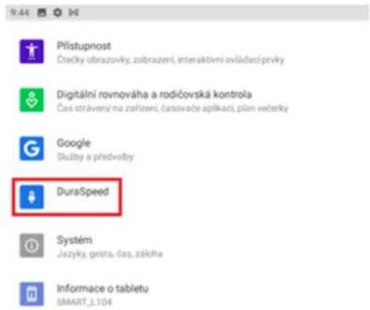 Přístupnost Čtečky obrazovky, zobrazení, interaktivní ovládaci prvyky Digitální rovnováha a rodičovská kontrola Čas strávený na zařízení, časovače aplikaci, plan večerky Google (Služby a předvořby) DuraSpeed Systém Jazvýký Črsta, čas, záksha Informace o tabletu SMART_1.104