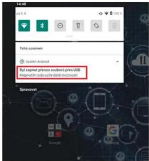 14.48 p6 500% Tichá uznámení System Android Byl zapnut přenos souborů přes USB Klepnutím zobrazžte další možnosti Spravovat Google