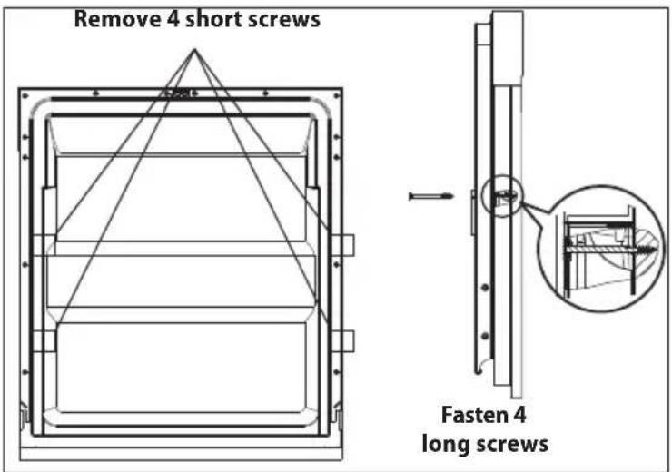 Remove 4 short screws Fasten 4 long screws