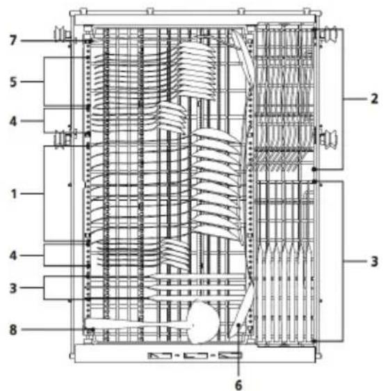 Technical schematic diagram of a mechanical or electrical device with numbered components and internal structure
