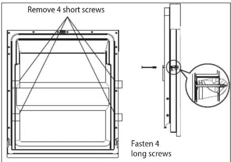 Remove 4 short screws Fasten 4 long screws