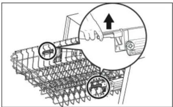 Technical diagram showing a mechanical assembly with labeled parts and an upward arrow indicating motion or assembly direction.