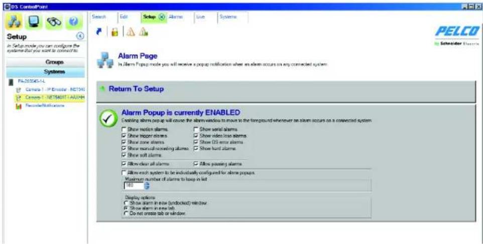 Pelco Digital Sentry DSSRV2-040 - CONFIGURING THE ALARM PAGE SETTINGS - 1