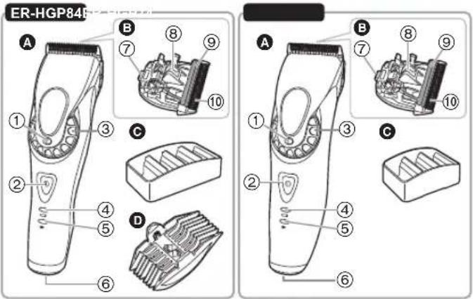 PANASONIC ER-HGP74 - Identificación de las piezas - 1