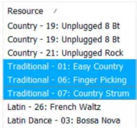 Resource Country - 19: Unplugged 8 Bt Country - 19: Unplugged 8 Bt Country - 21: Unplugged Rock Traditional - 01: Easy Country Traditional - 06: Finger Picking Traditional - 07: Country Strum Latin - 26: French Waltz Latin Dance - 03: Bossa Nova
